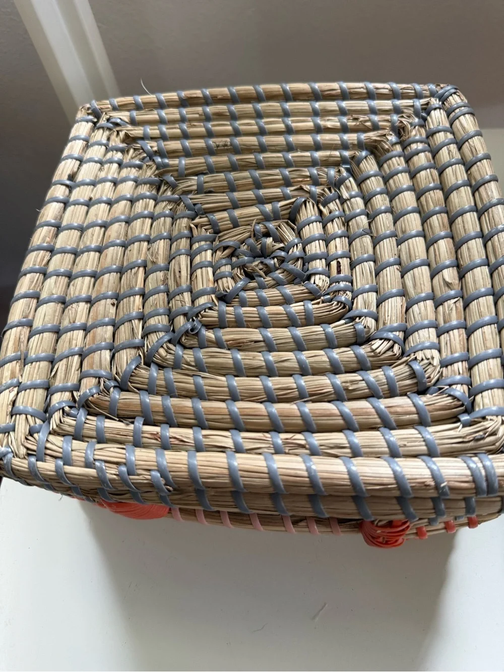 Handwoven Natural and Coral Cocktail Napkin Holder